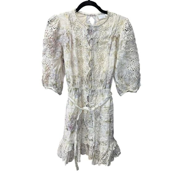 Zimmermann Floral Print Mini Dress Linen Puff sleeves Small - Picture 4 of 16